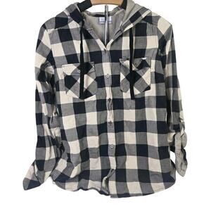 Columbia Shirt Womens Medium Plaid Hooded Flannel Button Front Pockets Outdoors